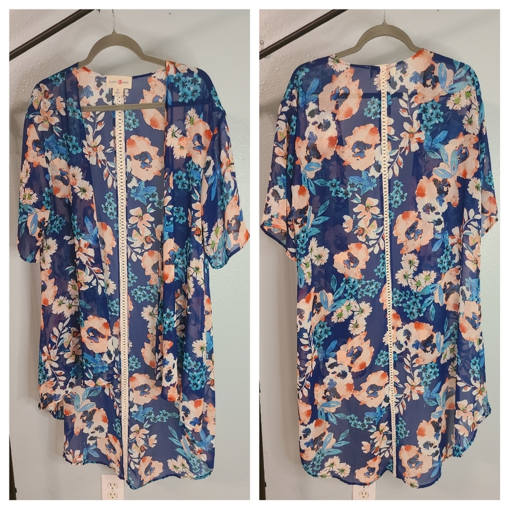 Wishful Park blue/pink/coral kimono size M